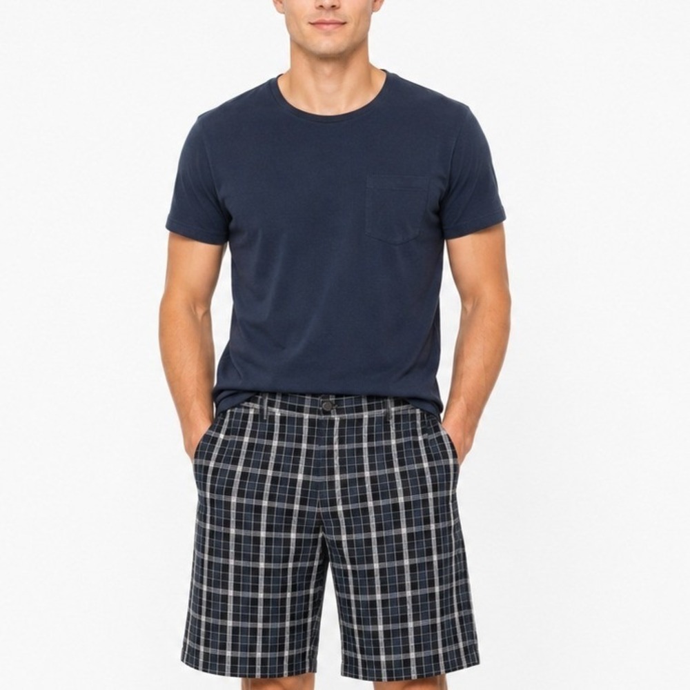 Genuine Dickies Plaid Shorts Mens 32 Black Blue Casual Workwear GR780AMP